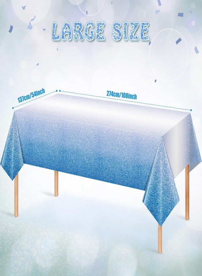 FunnyPars 3 Pack Ombre Blue Plastic Tablecloth for Parties, Gradient Pastel Blue Disposable Tablecloths for Rectangle Tables, Sprinkle Table Cover for Wedding Birthday Anniversary Party, 54 x 108Inch - Image 2